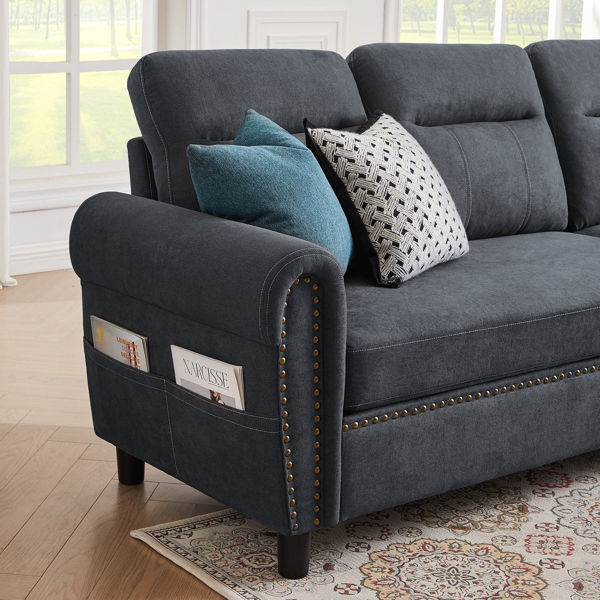 Dark Grey 4-Seat Reversible Chaise Sectional Sofa S777