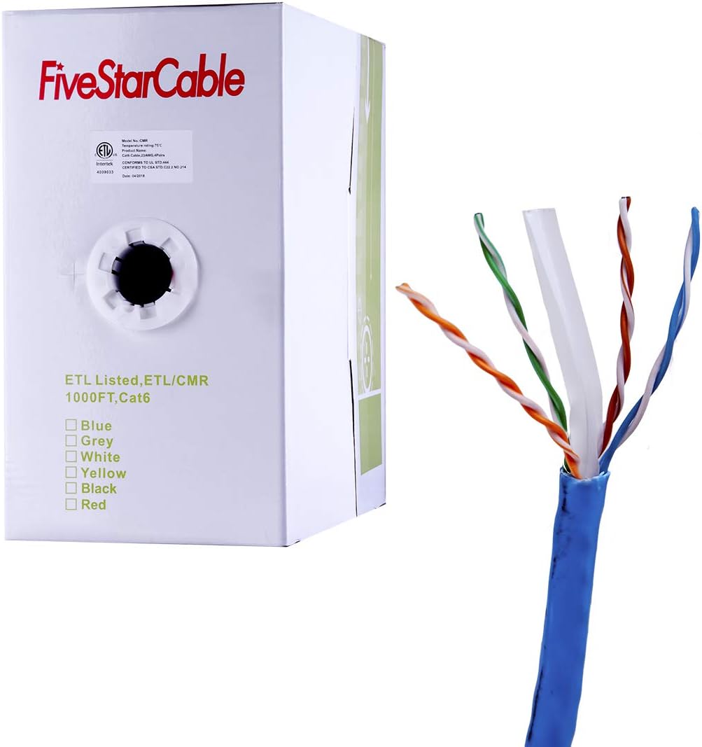 1000ft Cat6 CMR 23AWG Solid Bare Copper UTP Bulk Ethernet Cable Blue T647