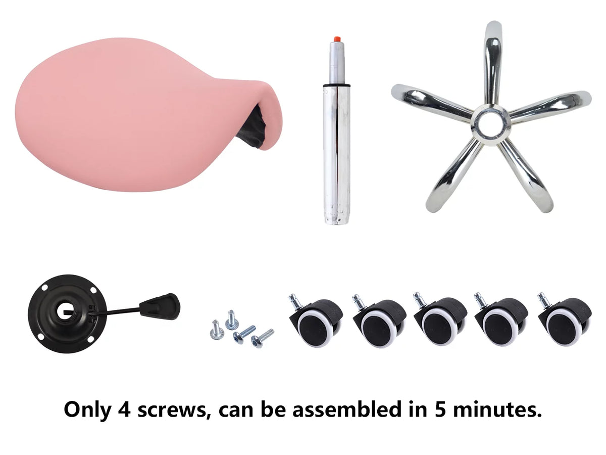 Pink PU Leather Adjustable Rolling Saddle Stool N4178