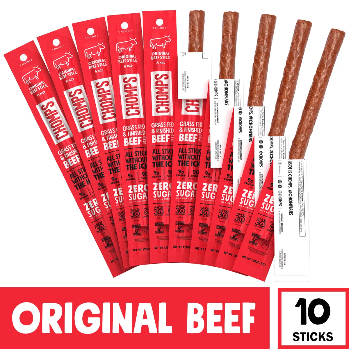 Original Beef Grass Fed Beef Jerky Sticks 10ct 1.15oz Z482