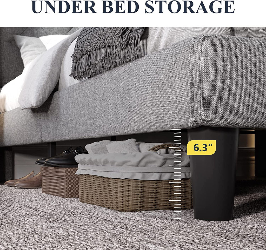 Queen Size Upholstered Platform Bed Frame with Wingback S668