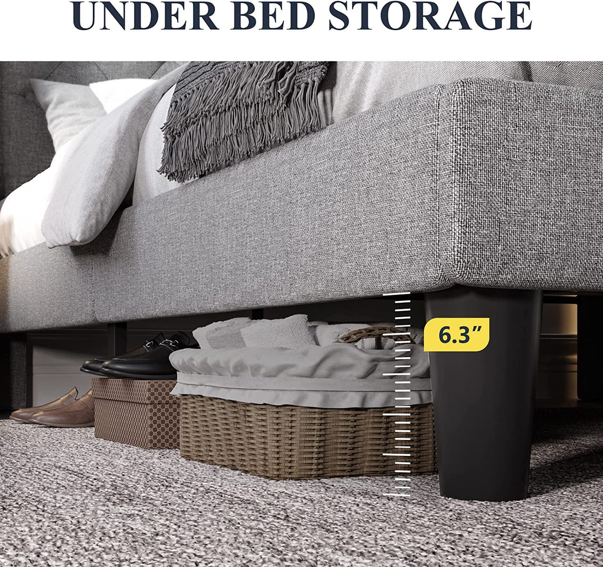 Queen Size Upholstered Platform Bed Frame with Wingback S668