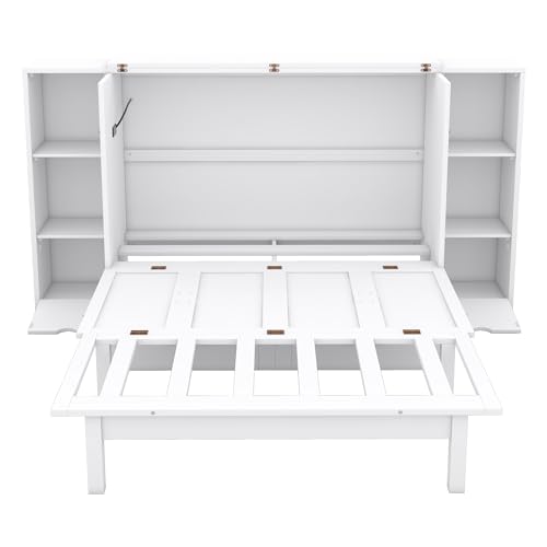 Queen Size Solid Wood Murphy Wall Bed with Storage D889