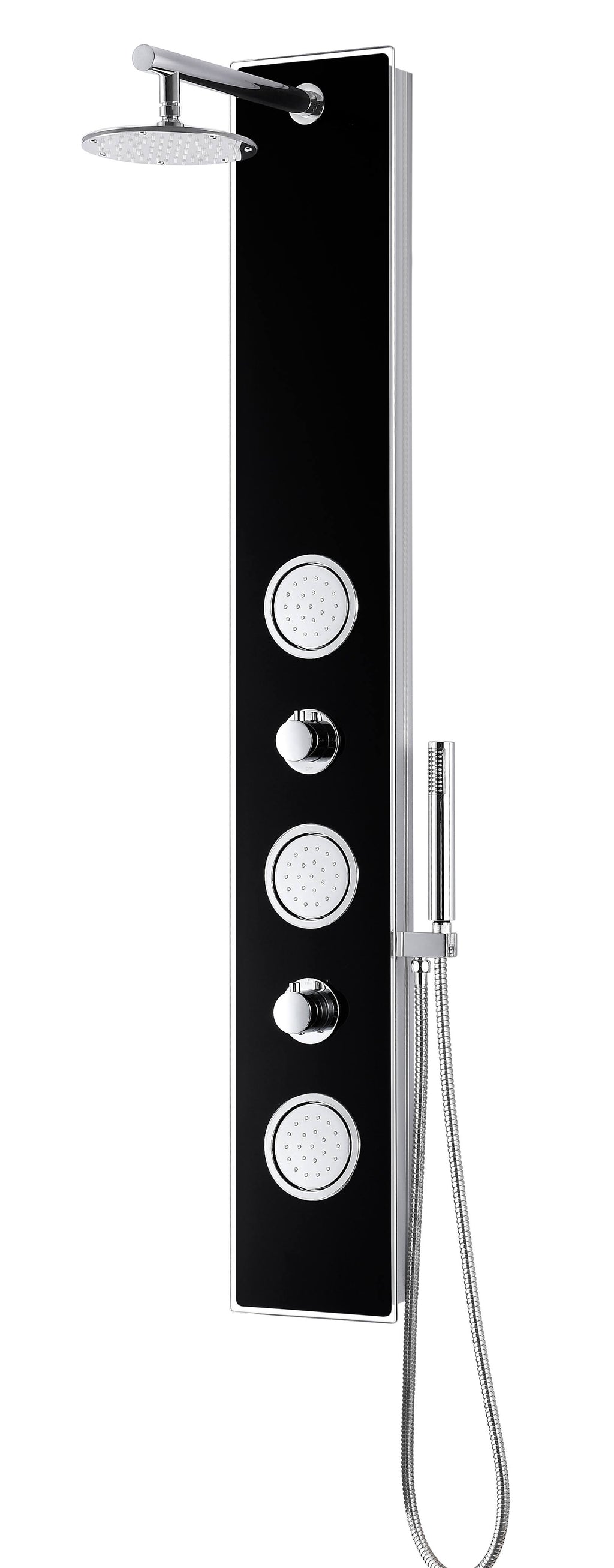 Black Full Body Shower Panel System with Rain Shower and Spray Wand O472