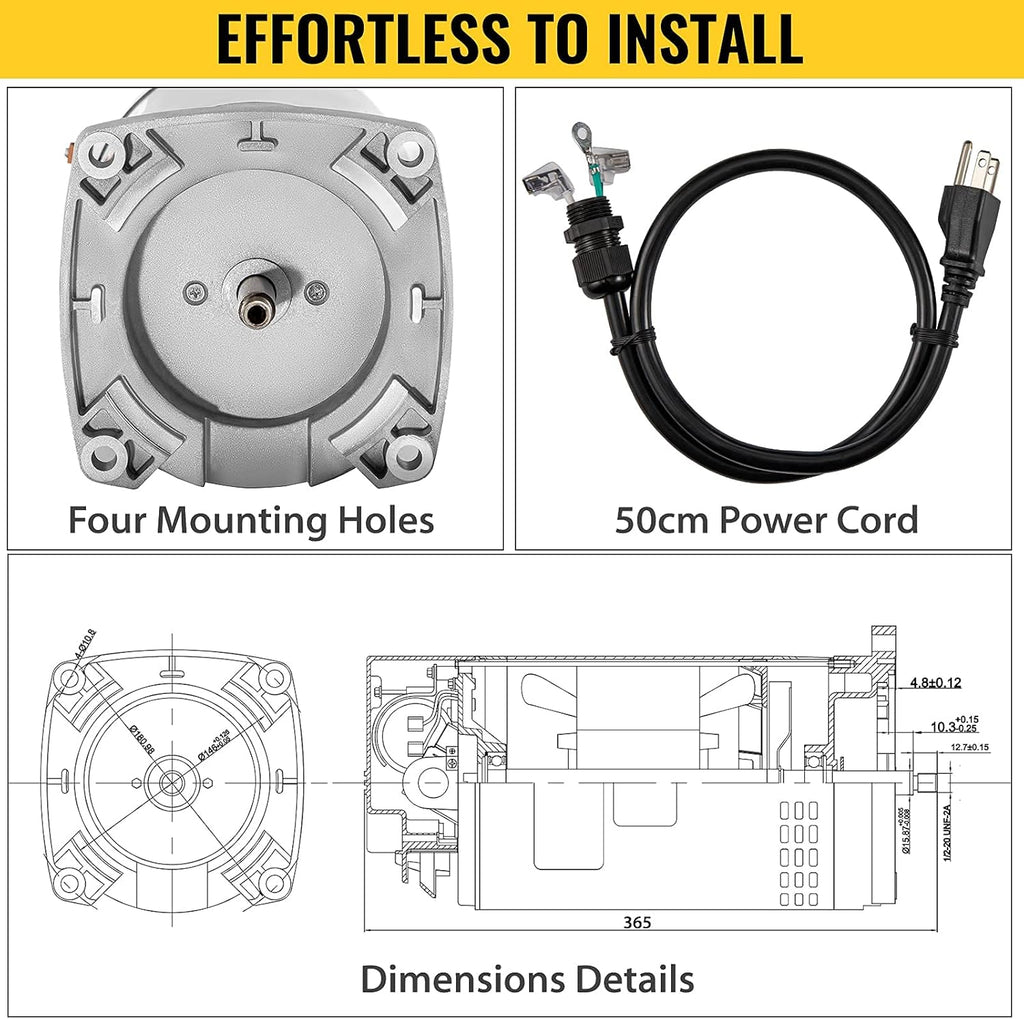 1.5 HP 3463 RPM 230/115 Volts 56Y Frame Square Flange Pool Motor F5151