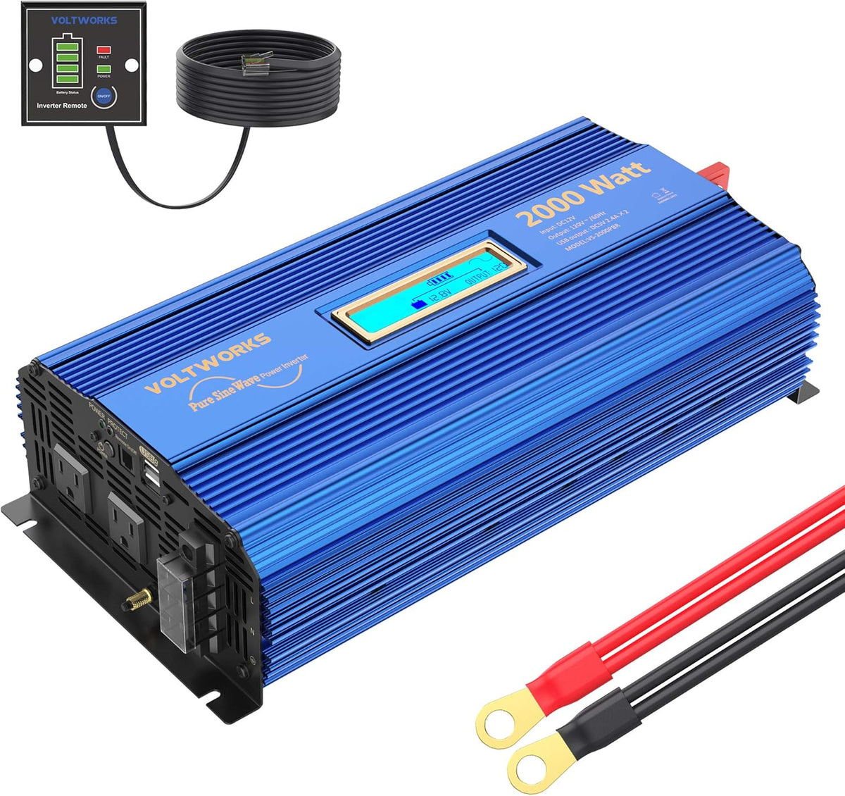 2000Watt Car Power Inverter DC 12V to 120V AC with Remote Control and LCD Display E50458