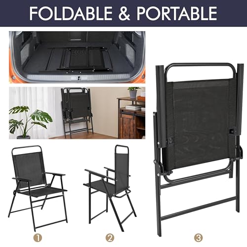 Black Set of 4 Folding Outdoor Chairs with Metal Frame and Armrests A942