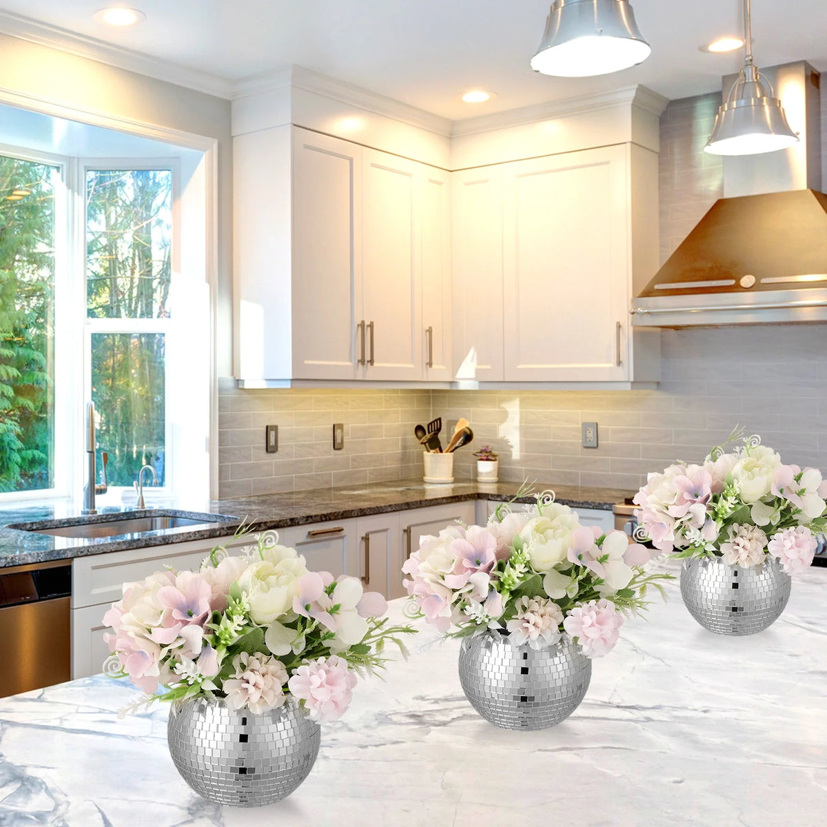 12 Pcs Silver Disco Ball Glass Vase N364267