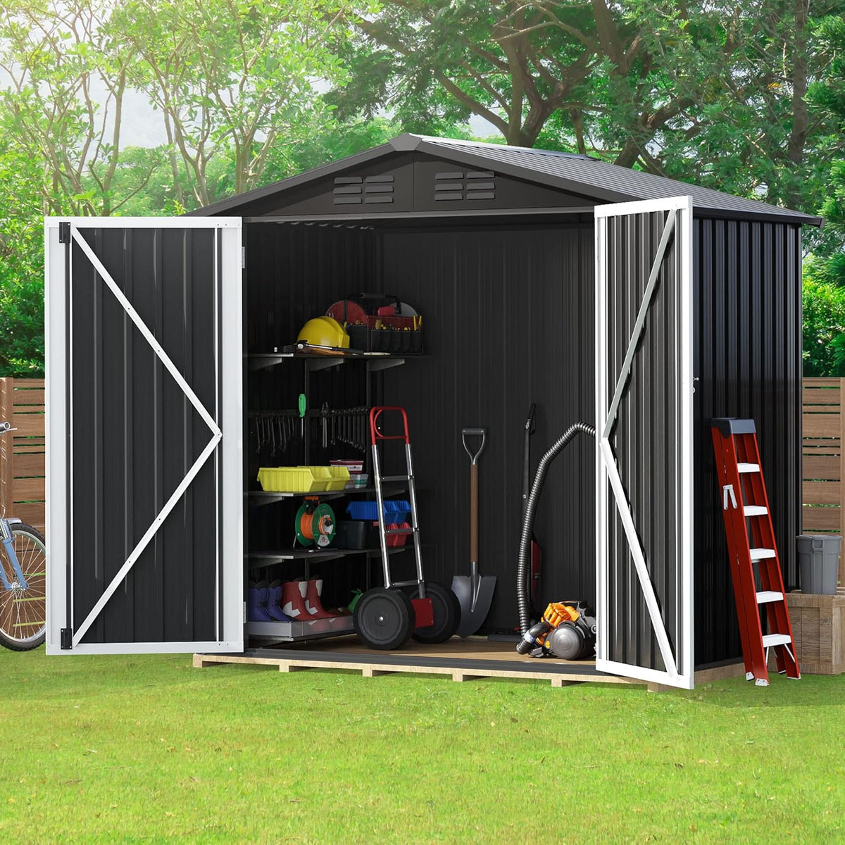 Black 6 x 4FT Metal Outdoor Storage Shed T929500