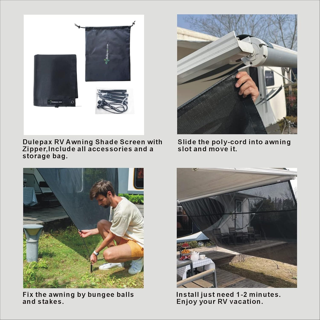 RV Awning Shade Screen with Zipper 8'X17'3'' C584