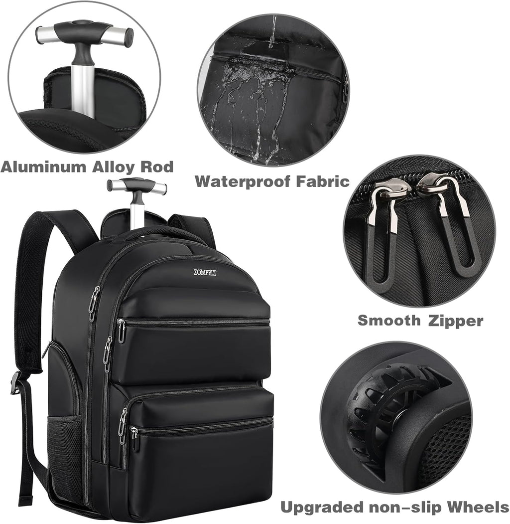 Black Rolling Backpack with Wheels Q21002