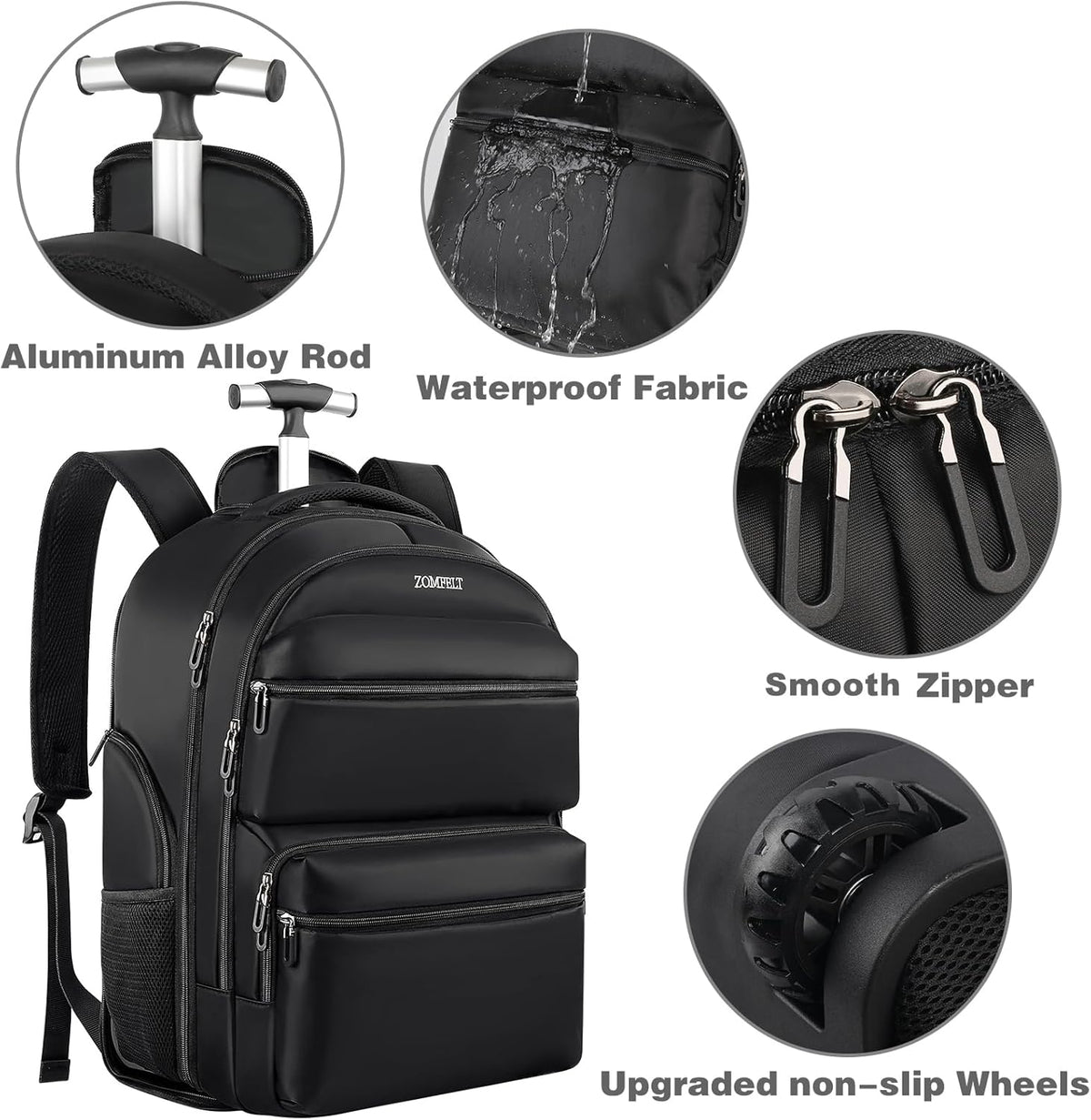 Black Rolling Backpack with Wheels Q21002