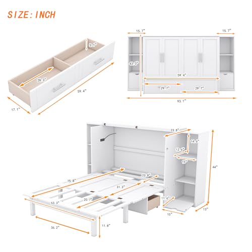 Queen Size Solid Wood Murphy Wall Bed with Storage D889