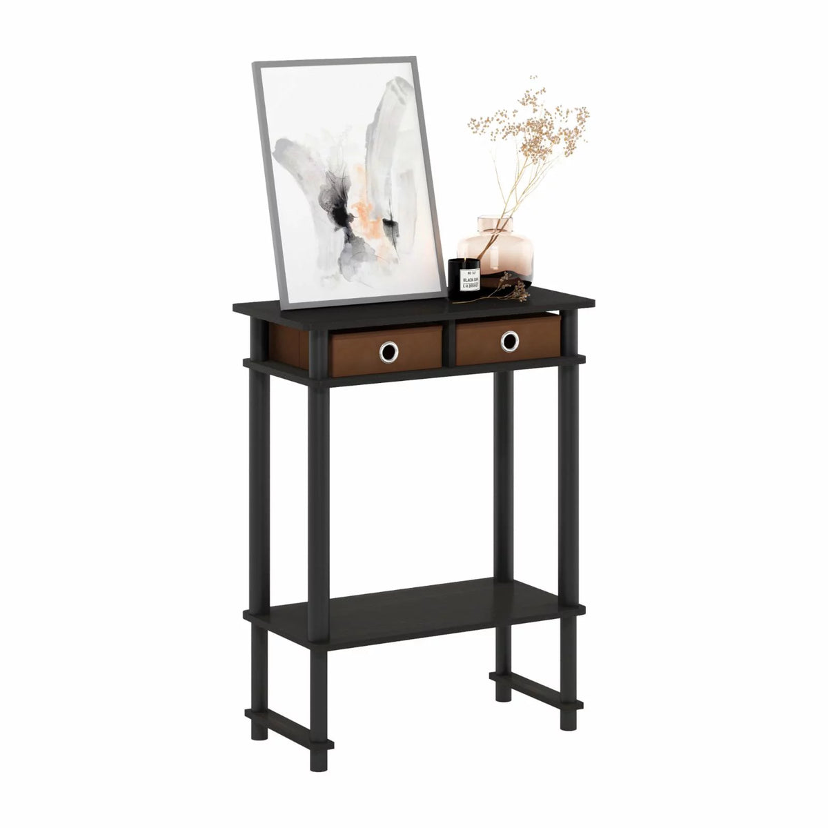 Espresso Brown Console Table with Bin U73831
