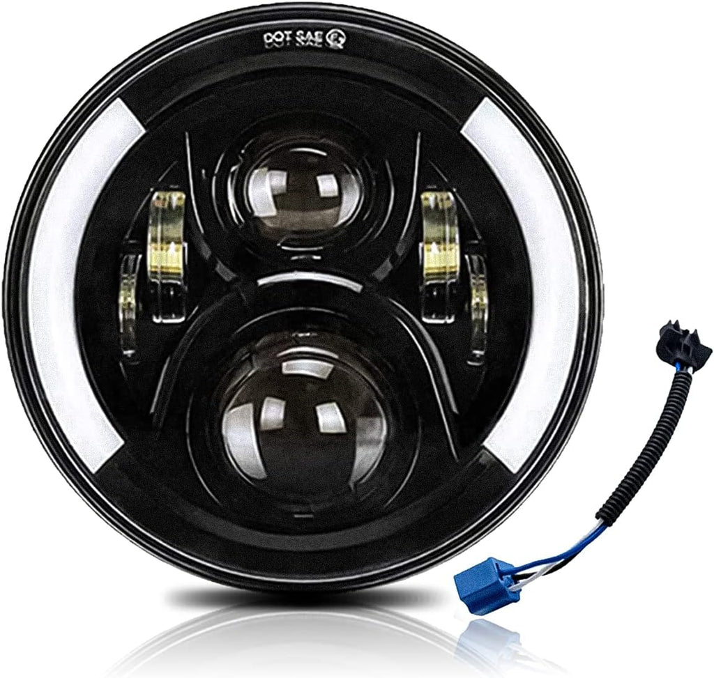 7Inch Round LED Motorcycle Headlights with Housing Bucket Bracket Mount for Amber Turn Signal Lights DRL Hi/Lo Beam Headlamps N7783