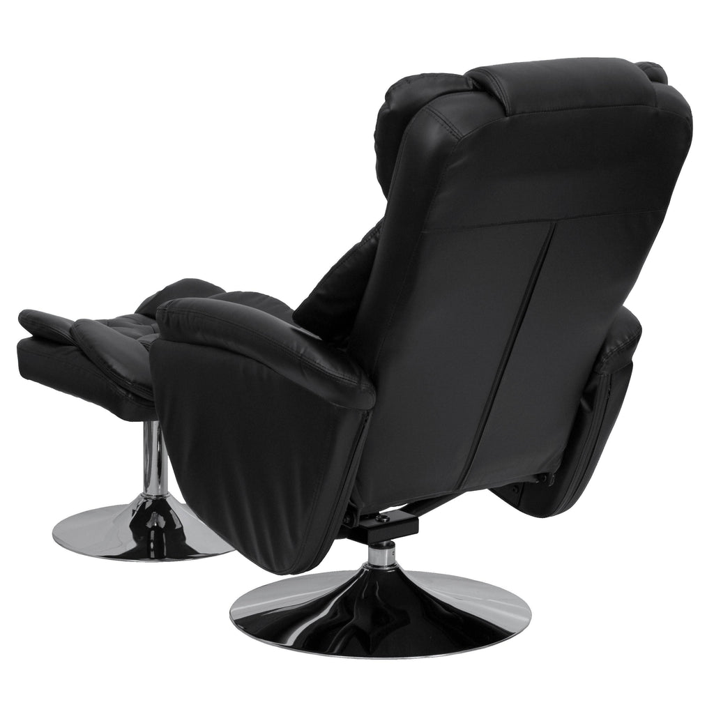Black Leather Recliner and Ottoman Set T88552