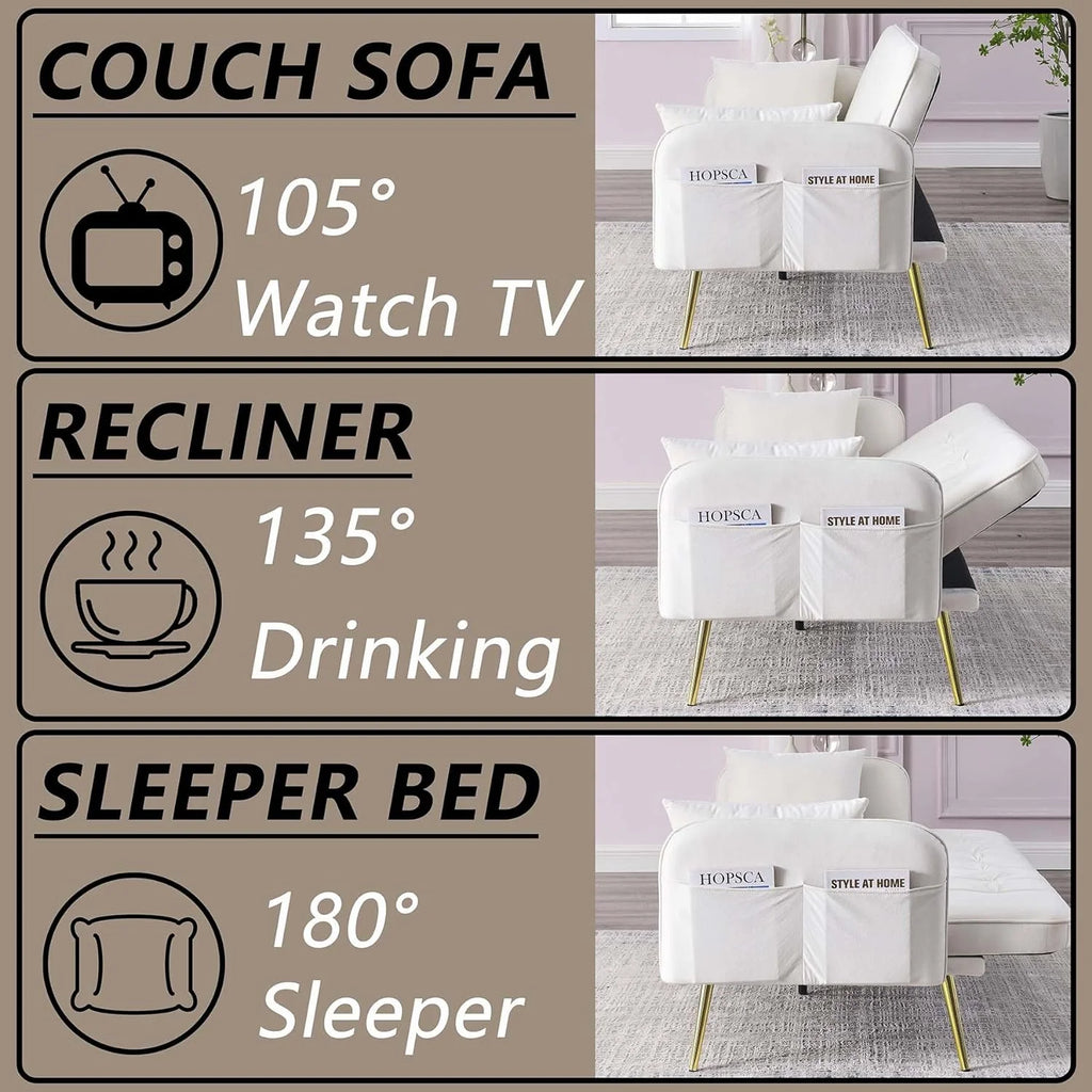 72.5" Velvet Convertible Futon Couch Bed with Storage Side Pockets N1094