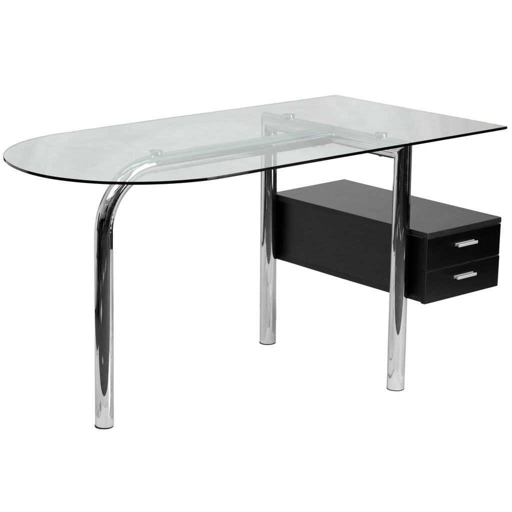 Glass Computer Desk with Open Storage B51215