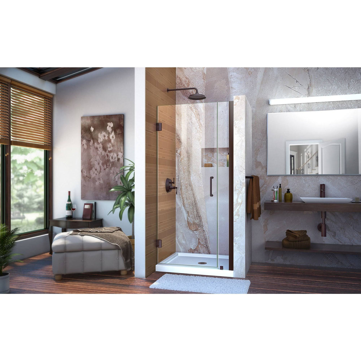 Frameless Hinged Shower Door, Clear Glass, Oil Rubbed Bronze V895722
