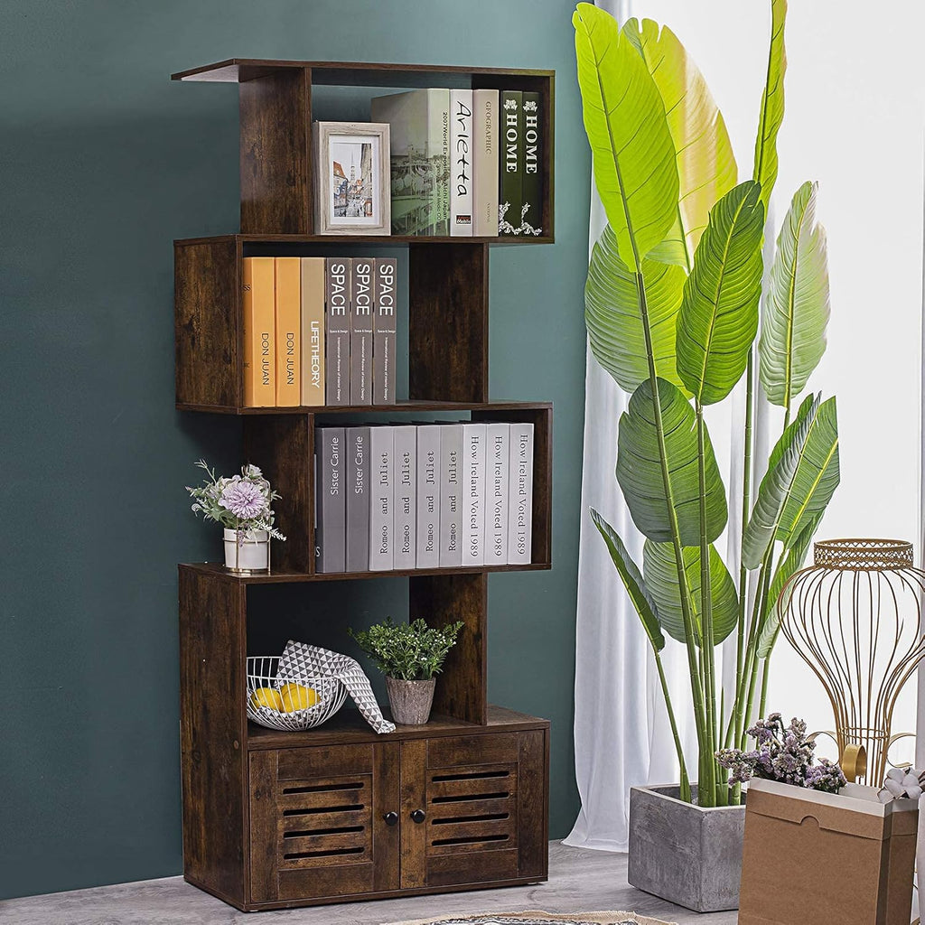 5-Tier Wooden Bookcase with Doors M385