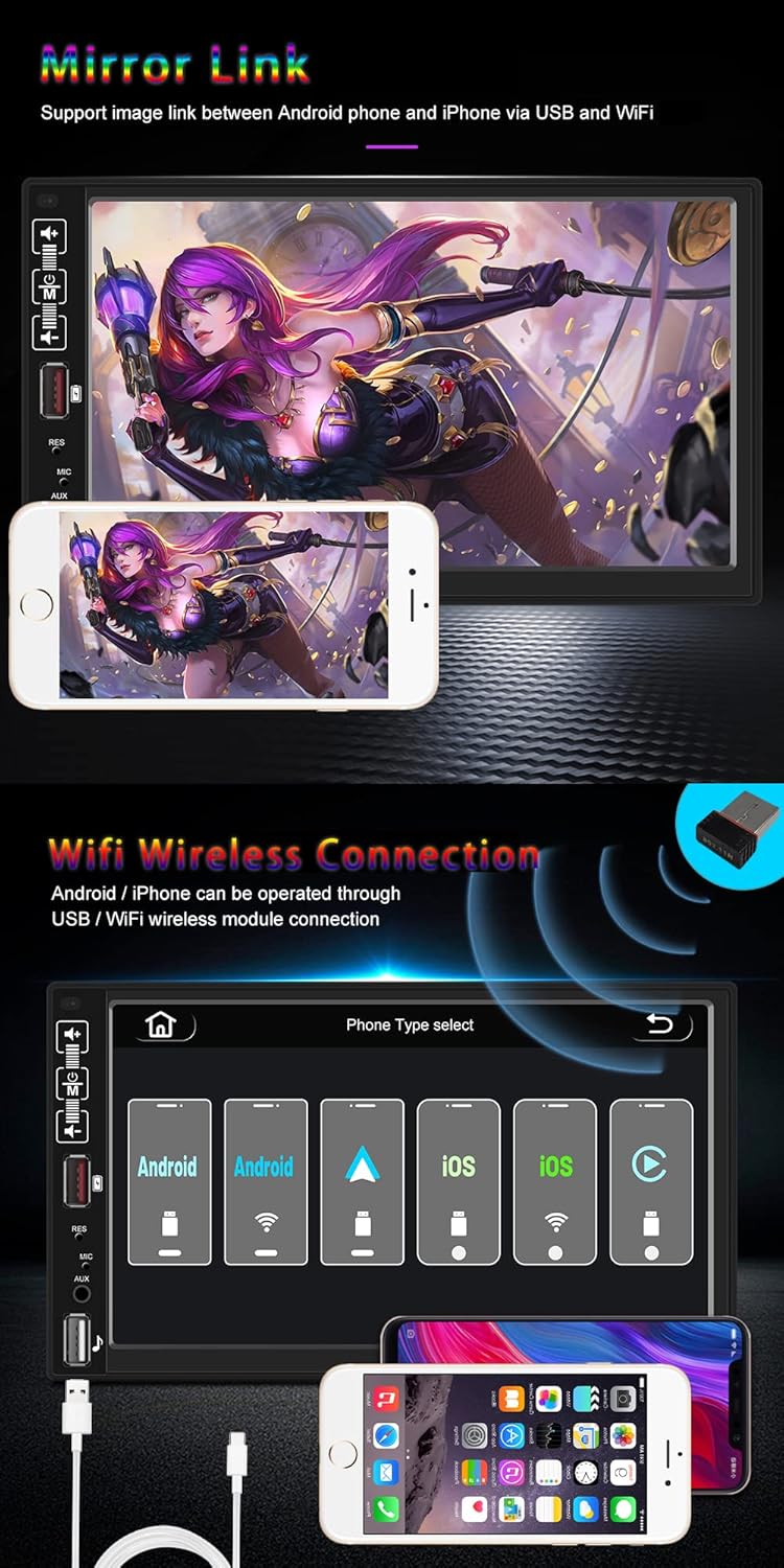 7 Inch Touchscreen Double Din Car Stereo with Backup Camera M124942