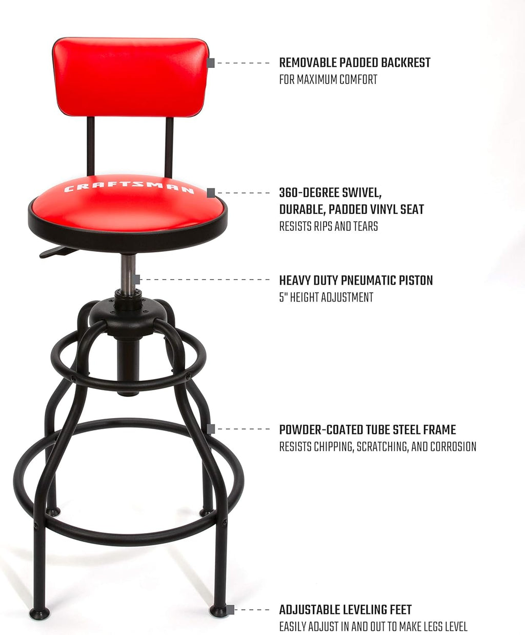 Adjustable Height Work Shop Stool, 29 to 34-inches Tall, 300-lb Capacity E922740