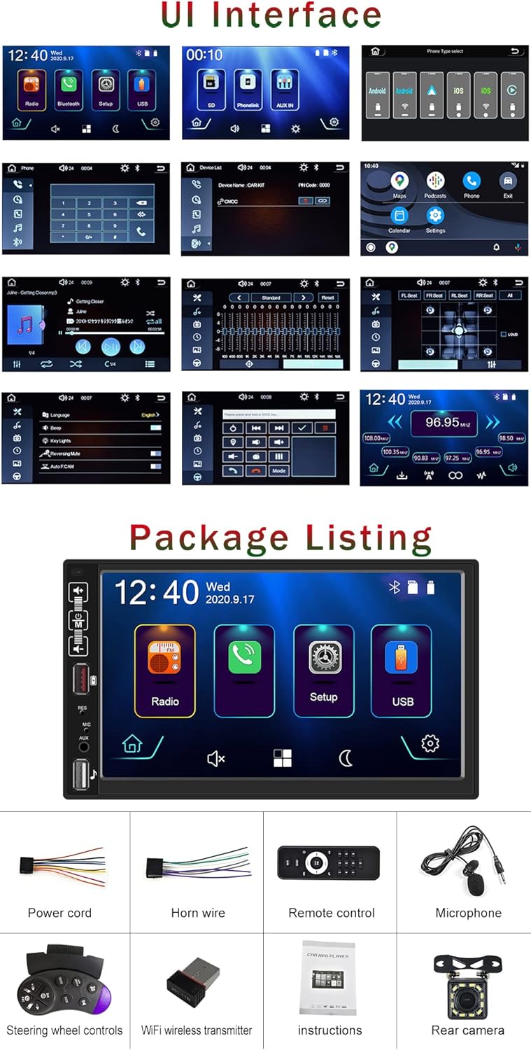 7 Inch Touchscreen Double Din Car Stereo with Backup Camera M124942