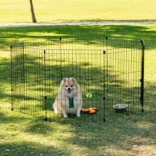 Black 8-Panel 36" Metal Dog Playpen W79953