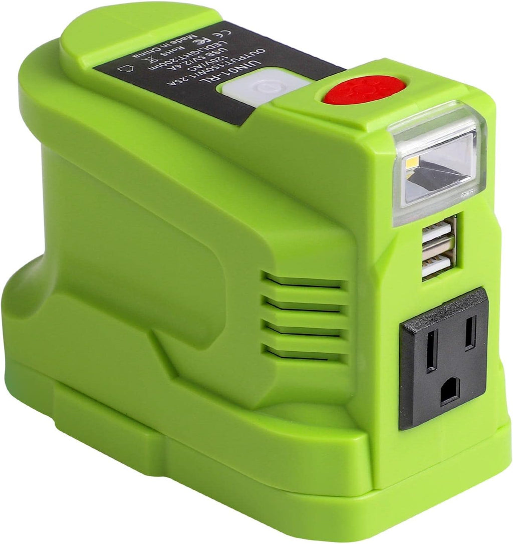Portable Power Inverter Generator 150 Watt for 18V Battery to 110v/120v AC Output with USB Charger Adapter and LED Light Q46571