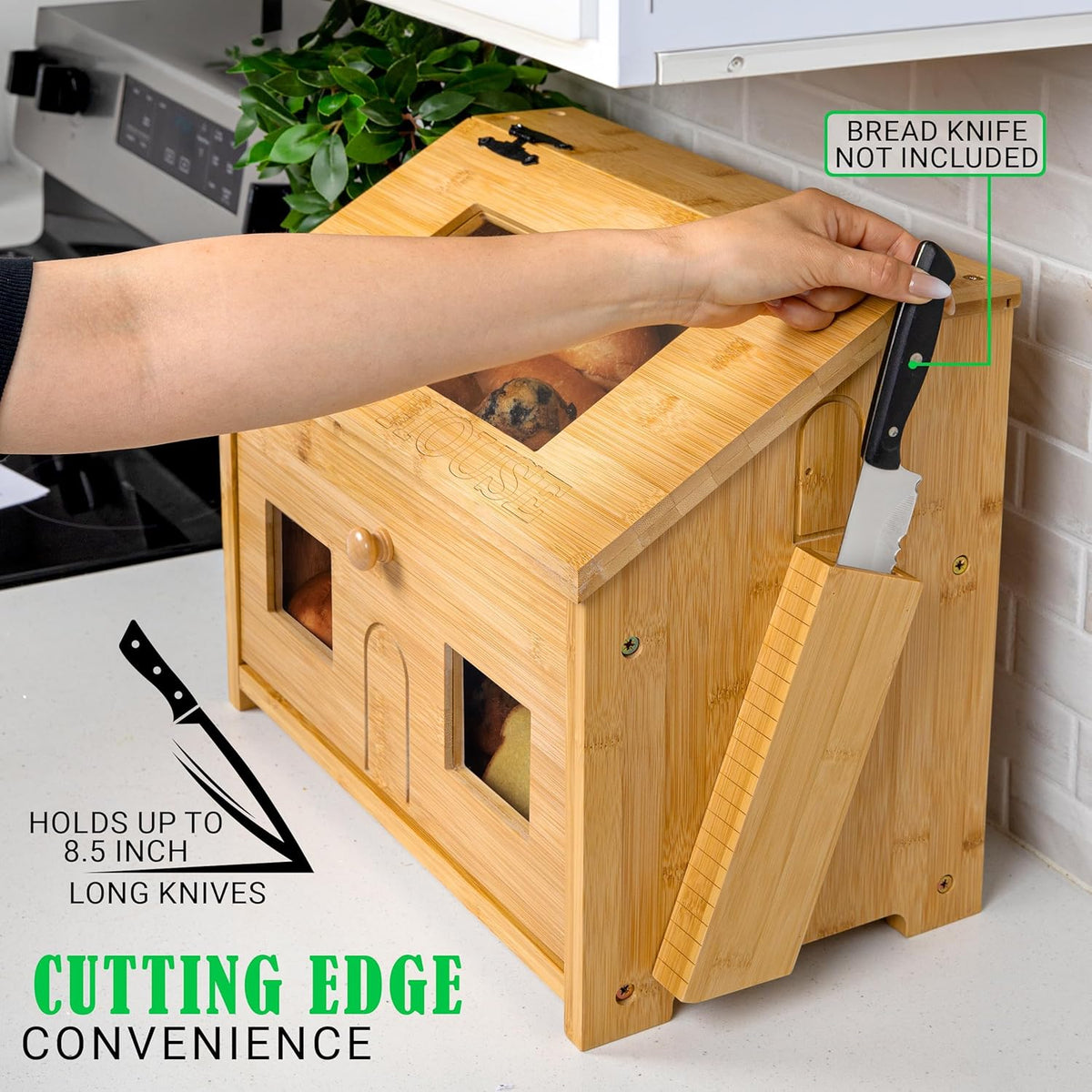 Large Wooden Bamboo Bread Box with Cutting Board K786