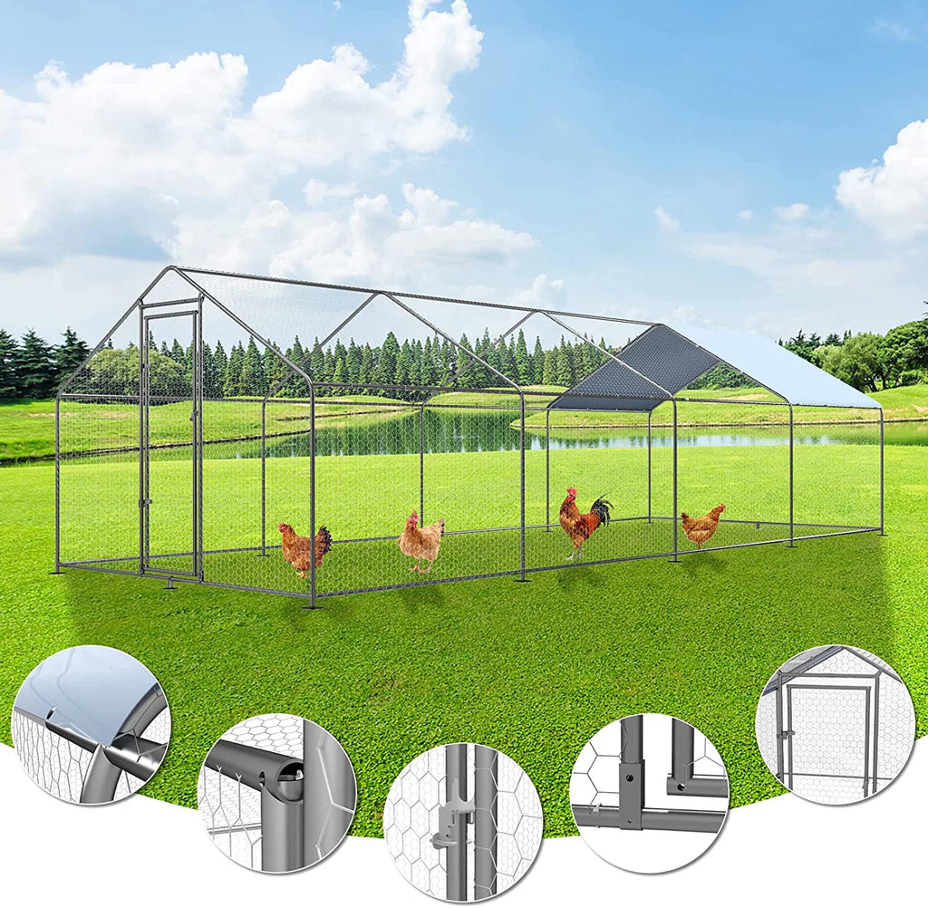 Large Metal Chicken Coop with Waterproof Anti-Ultraviolet Cover S149