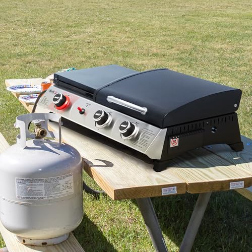 3 Burner Propane Gas Grill and Griddle Combo with Lid, Silver & Black R76012