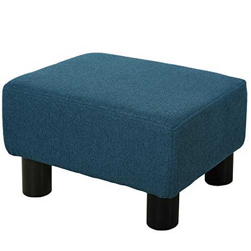 Green Linen Fabric Cube Ottoman with Plastic Legs B7186