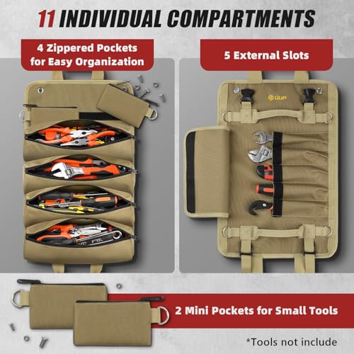 Green Roll Up Tool Bag with 2 Small Pouches J103