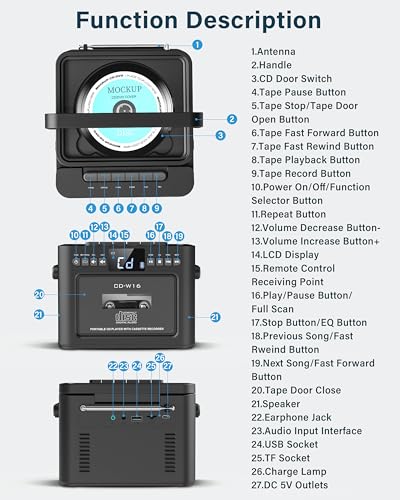 Portable Boombox CD Player with Cassette Player and Bluetooth F9532