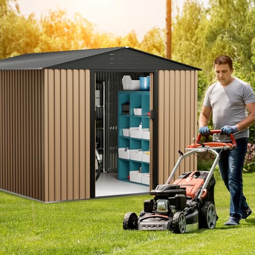 Brown 10FT x 8FT Metal Garden Shed X31176