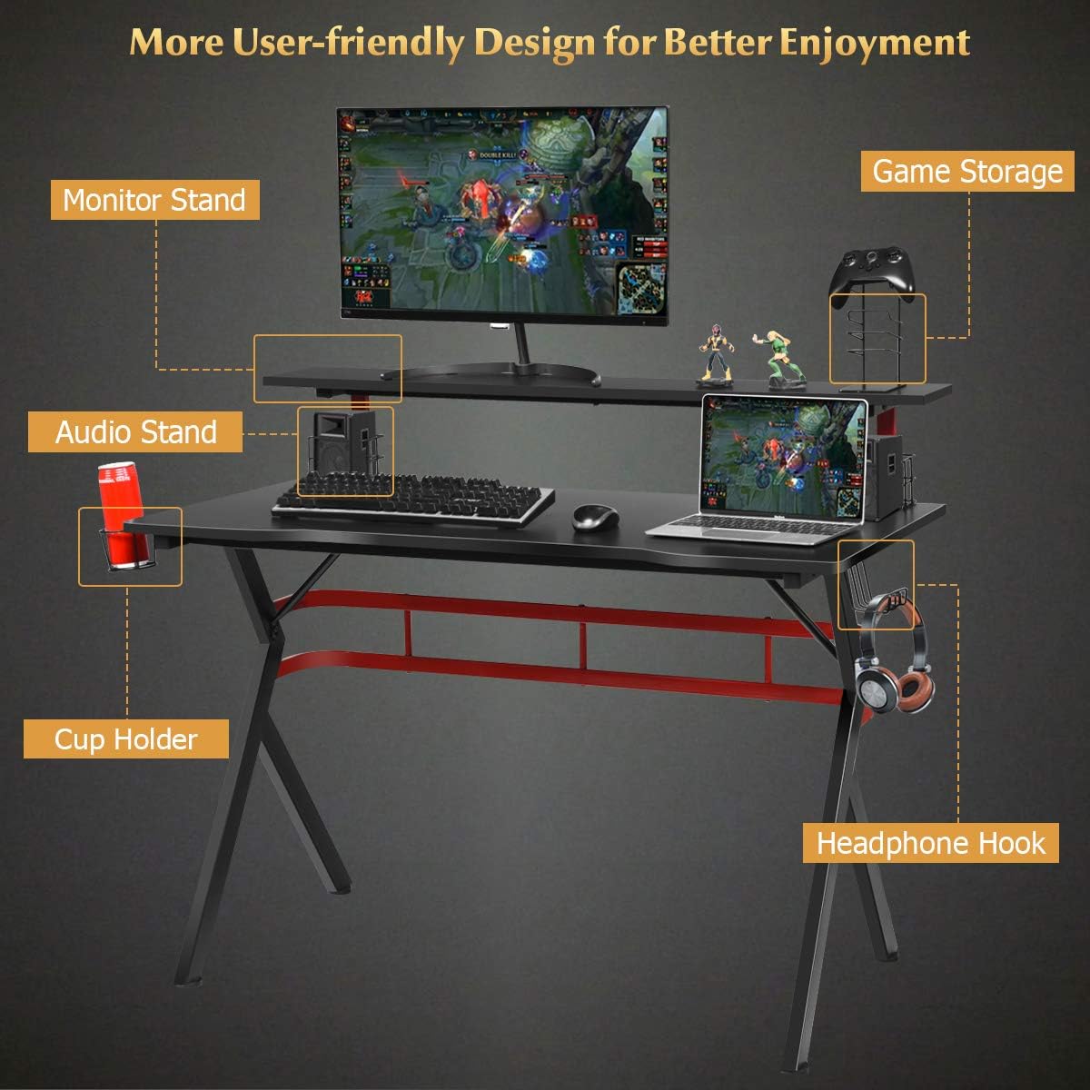 47.5" Gaming Desk with Monitor Shelf M120100
