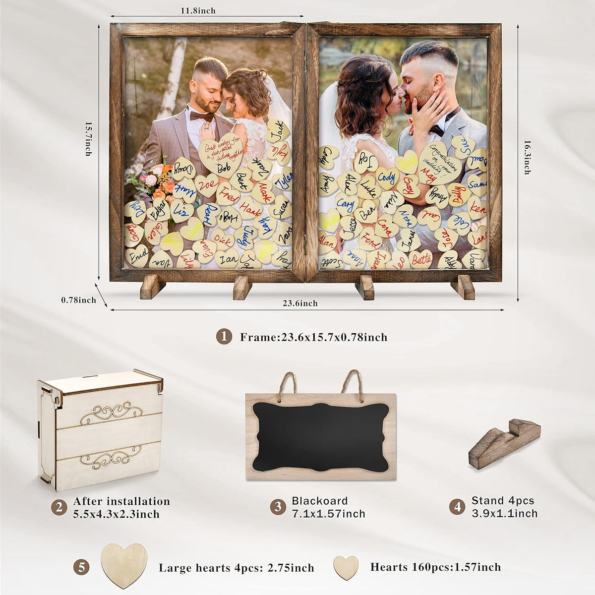 Wooden Drop Top Box Picture Frame with 160 Wooden Hearts X106