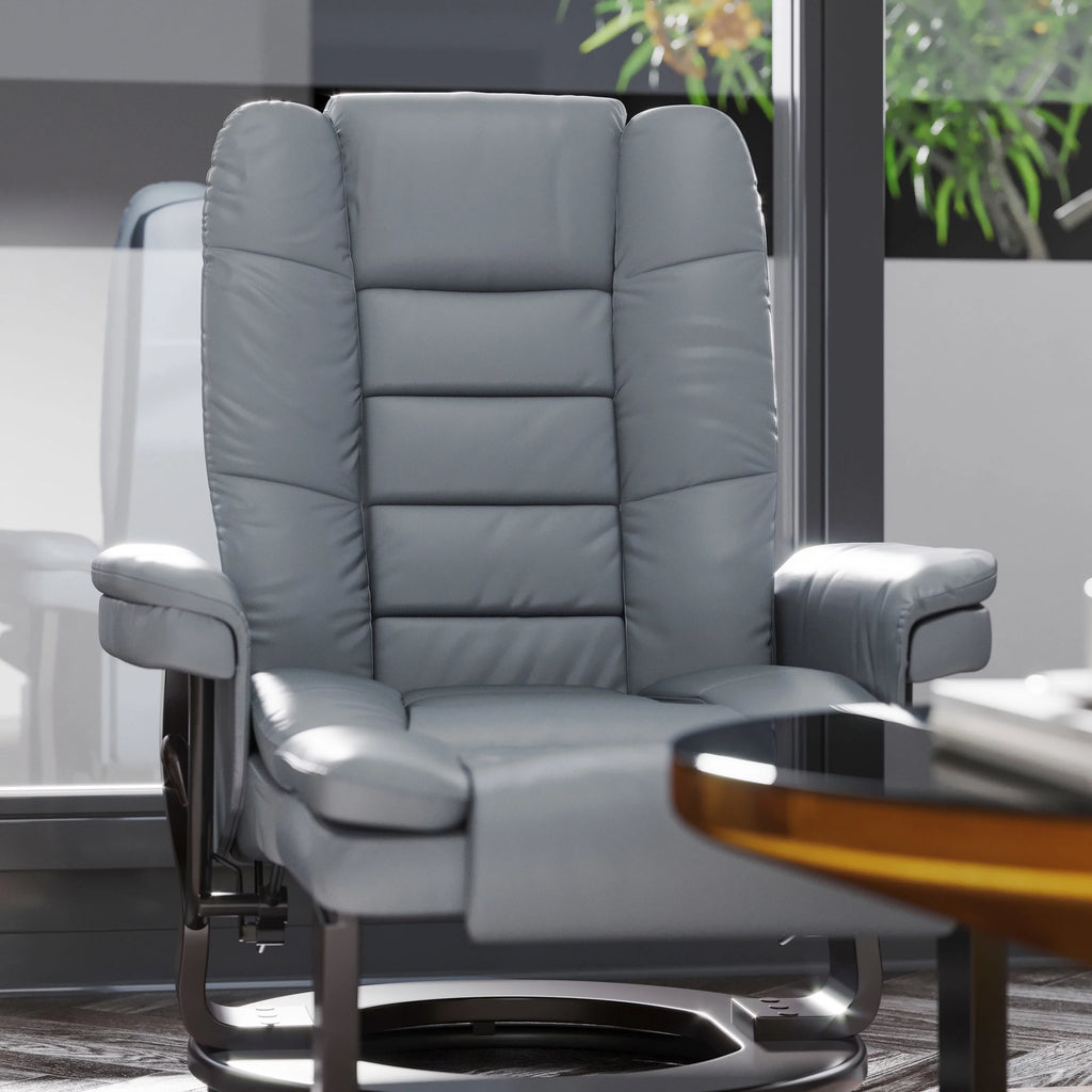 Gray Faux Leather Recliner with Ottoman V21071