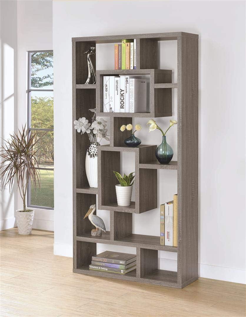 Geometric Cubed Rectangular Bookcase, Weathered Grey Y6888