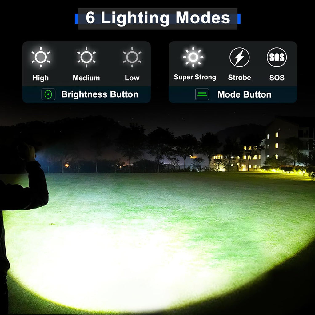 Rechargeable LED Tactical Flashlight, 2500000 Lumens, Waterproof, Zoomable O98192