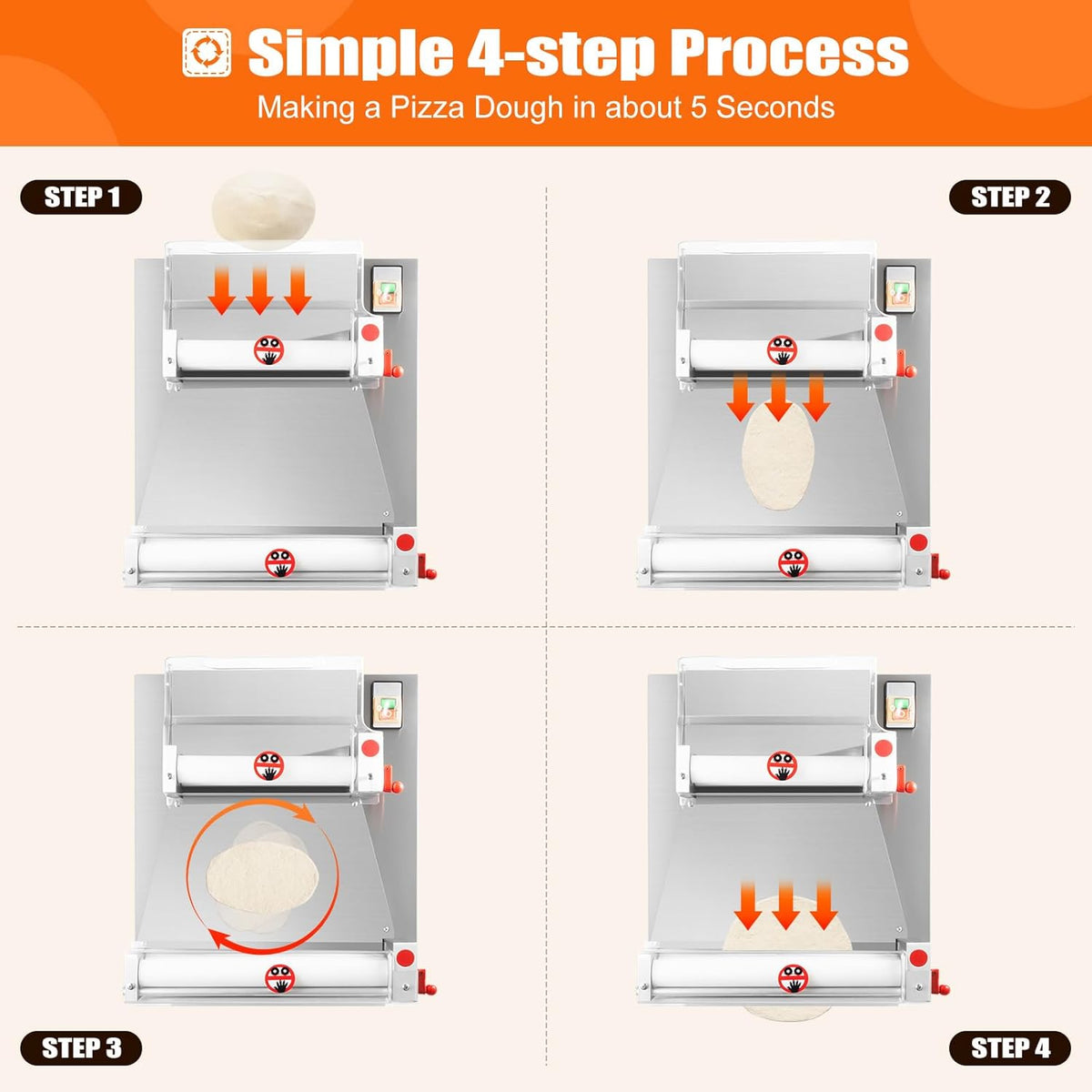 Commercial Electric Pizza Dough Sheeter, 15 Inch, 370W, Thickness 0.7-5.4mm V271