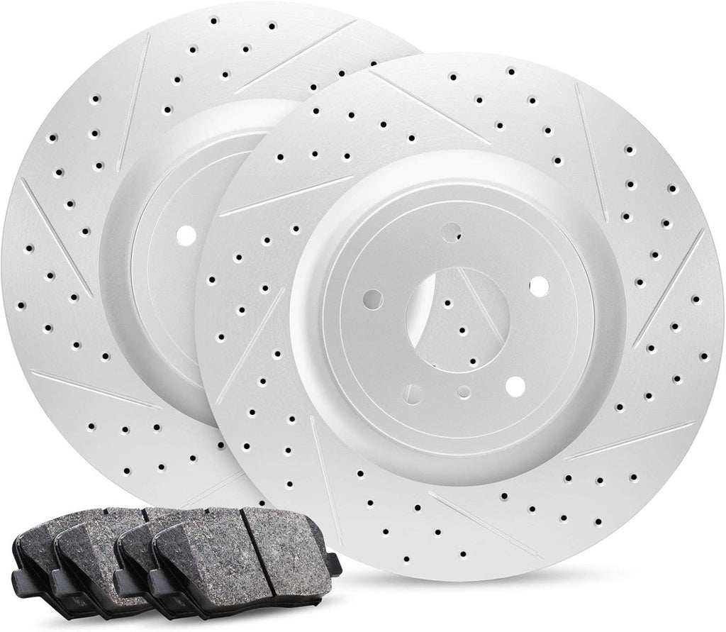 Carbon Geomet Drill/Slot Brake Rotors Kit + Ceramic Brake Pads O812