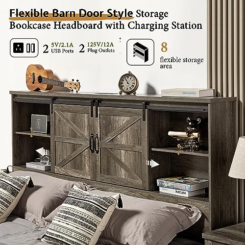 Full Size Wooden Platform Storage Bed with Bookcase Headboard and 2 Drawers L492