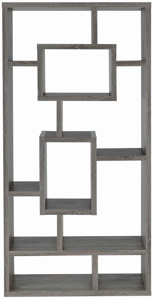 Geometric Cubed Rectangular Bookcase, Weathered Grey Y6888