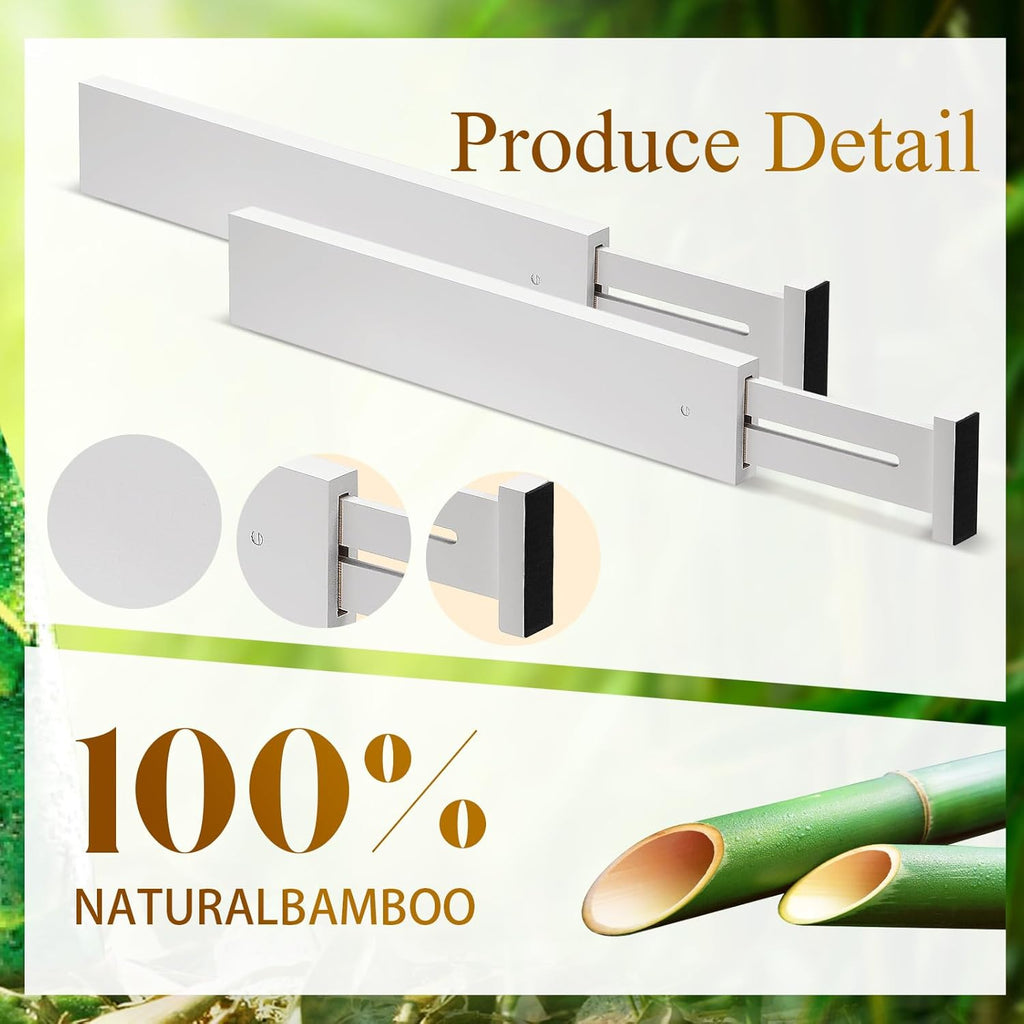 12 Pieces White Expandable Bamboo Drawer Dividers E5681