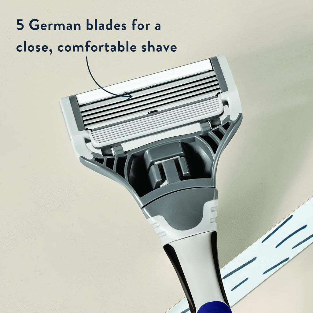 Winston Shaving Set 5 Blade Razors with Lubricating Strip & Precision Trimmer, 3 Razor Blade Refills, Travel Blade Cover, and 4 Oz Shave Gel B45733