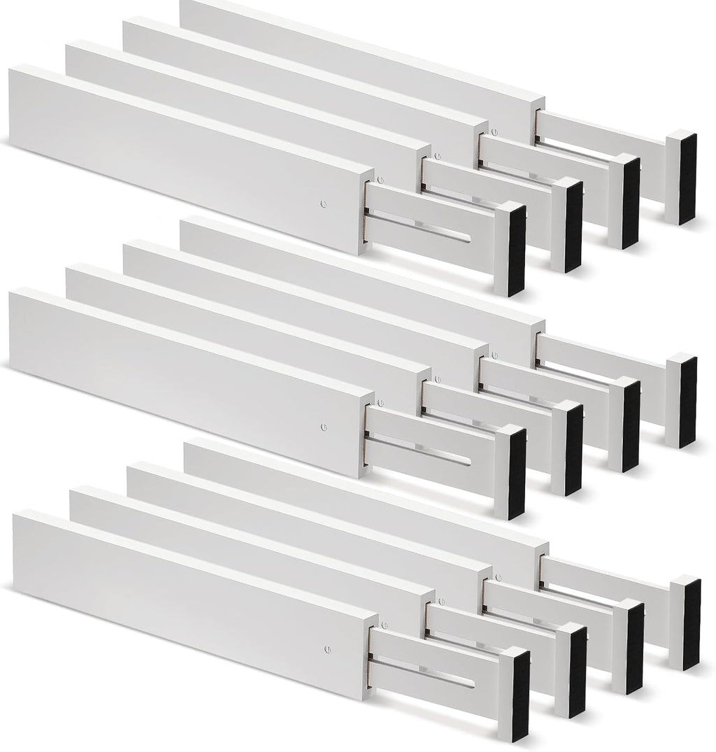 12 Pieces White Expandable Bamboo Drawer Dividers E5681