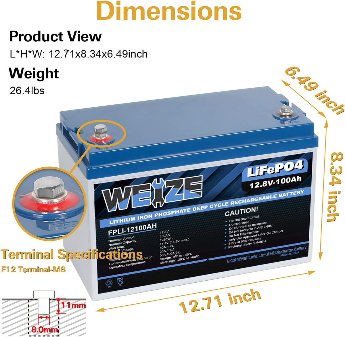 12V 50Ah LiFePO4 Lithium Battery V9655
