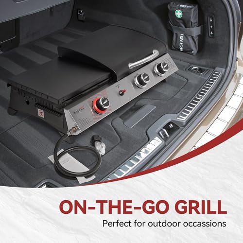 3 Burner Propane Gas Grill and Griddle Combo with Lid, Silver & Black R76012